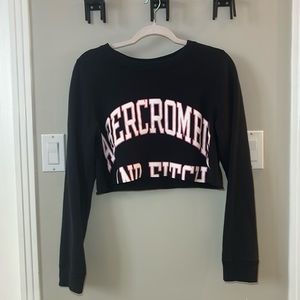 Crop Crew Neck Sweater in Navy Blue